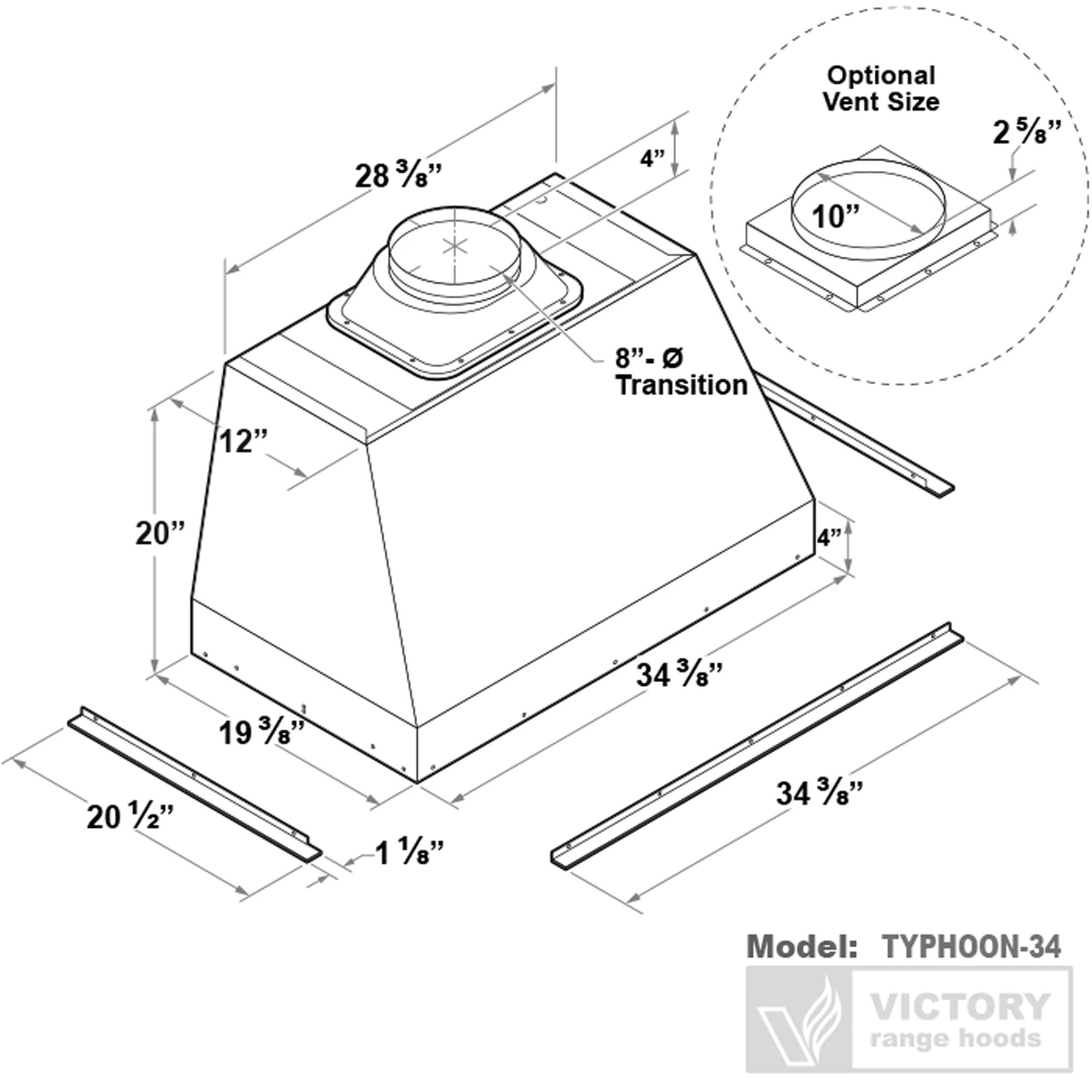 36 Inch 1200 CFM Range Hood Insert - VICTORY Typhoon - Image 5
