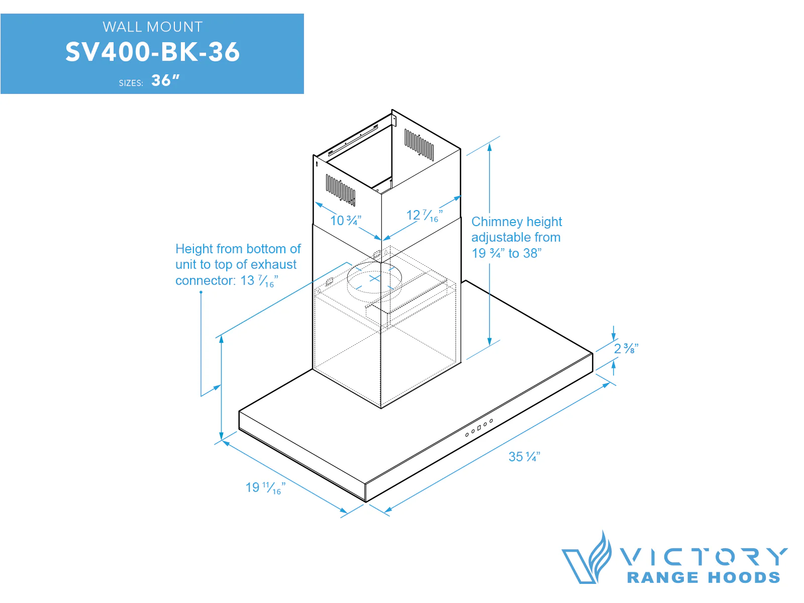 36 Inch 600 CFM Black Wall Mount Range Hood - VICTORY SV400Z-BK - Image 6