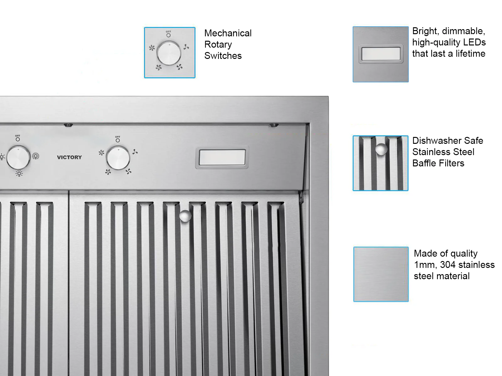 36 Inch Wall Mount Range Hood with 450/600 CFM Remote Blower - VICTORY Twister - Image 7