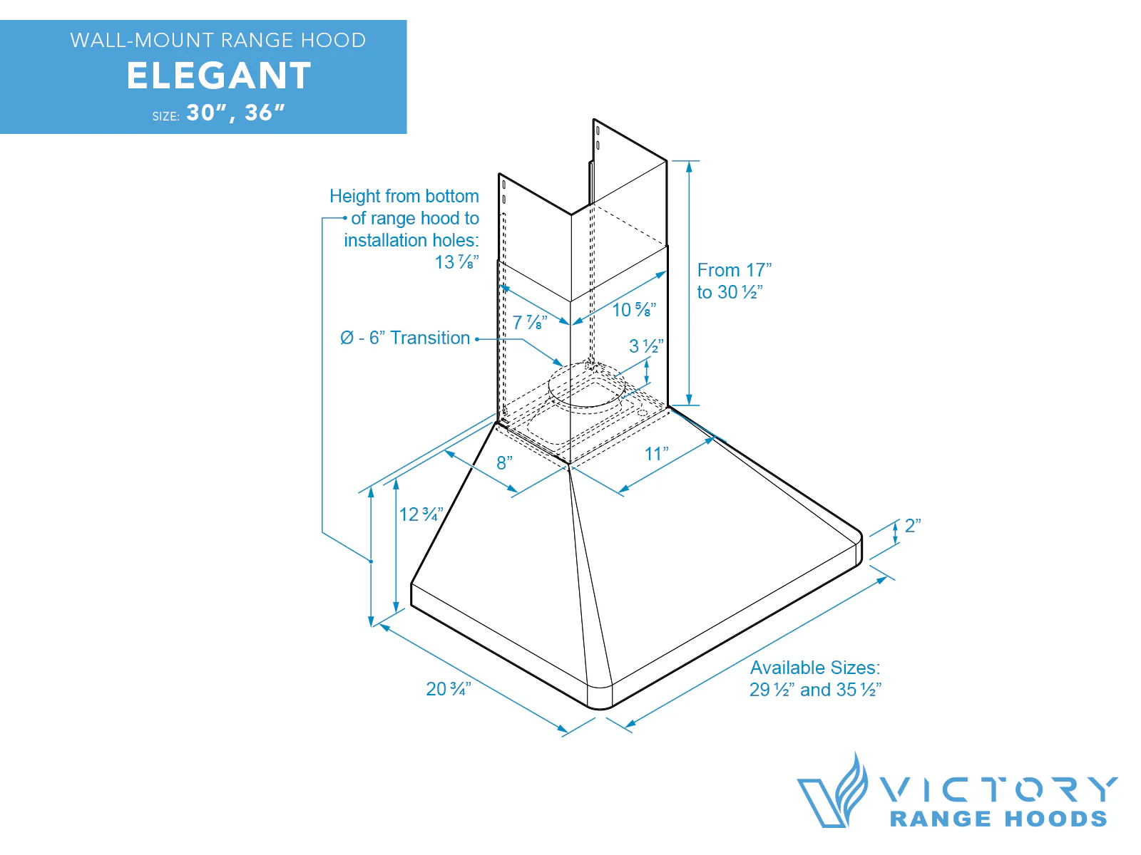 36 Inch Wall Mounted Range Hood with 450 CFM Remote Blower - VICTORY Elegant - Image 8