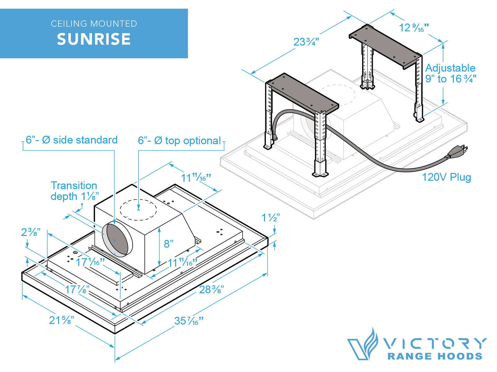 600 CFM Ceiling Mount Range Hood with Remote - VICTORY Sunrise - Image 8