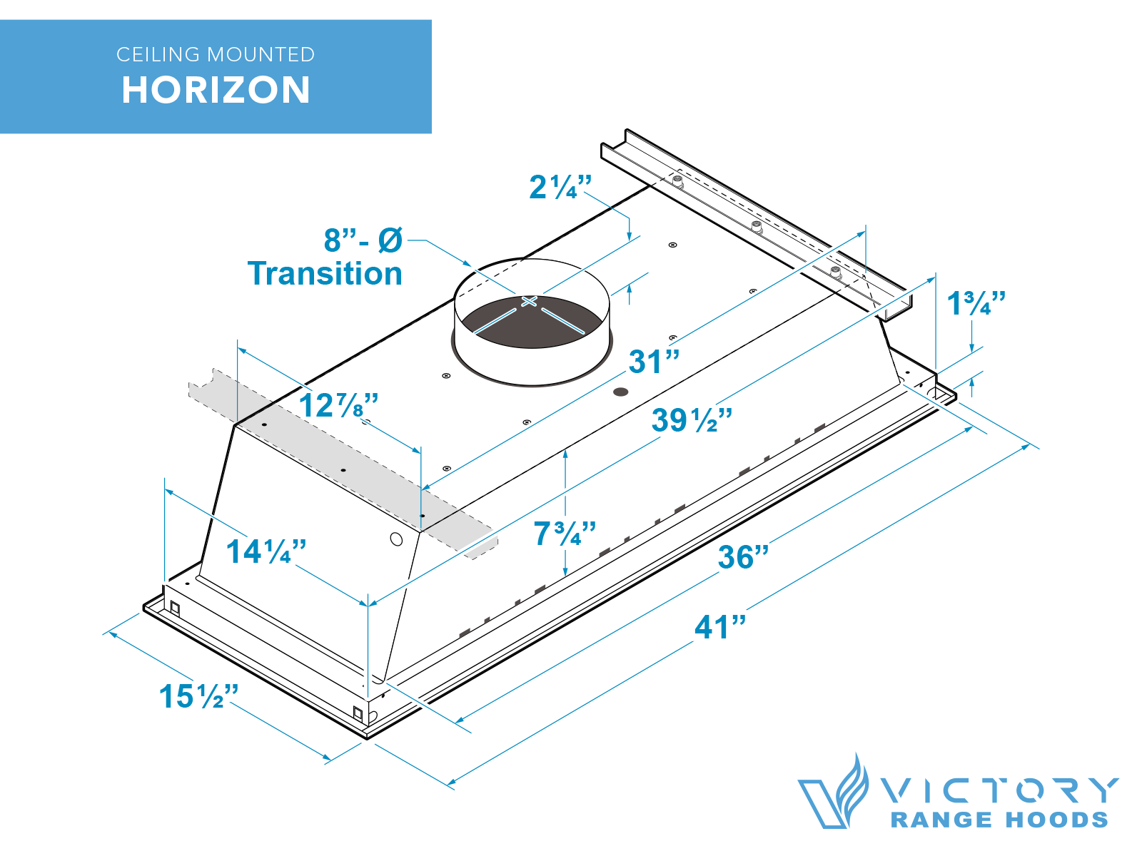 White 900 CFM Flush Ceiling Mount Range Hood  - VICTORY Horizon - Image 5