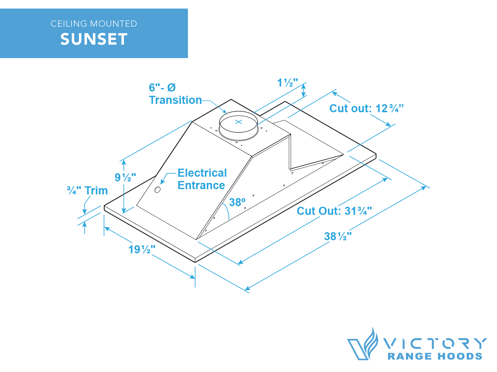 600 CFM White Flush Ceiling Mount Range Hood - VICTORY Sunset - Image 7