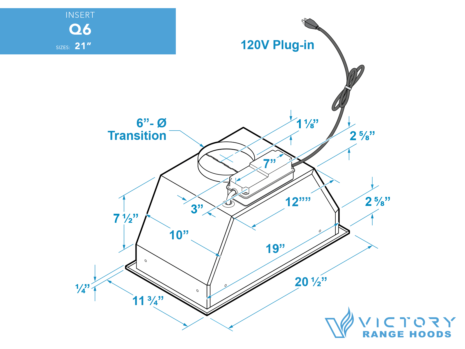 21 Inch 600 CFM Range Hood Insert Power Pack - VICTORY Q6 - Image 6