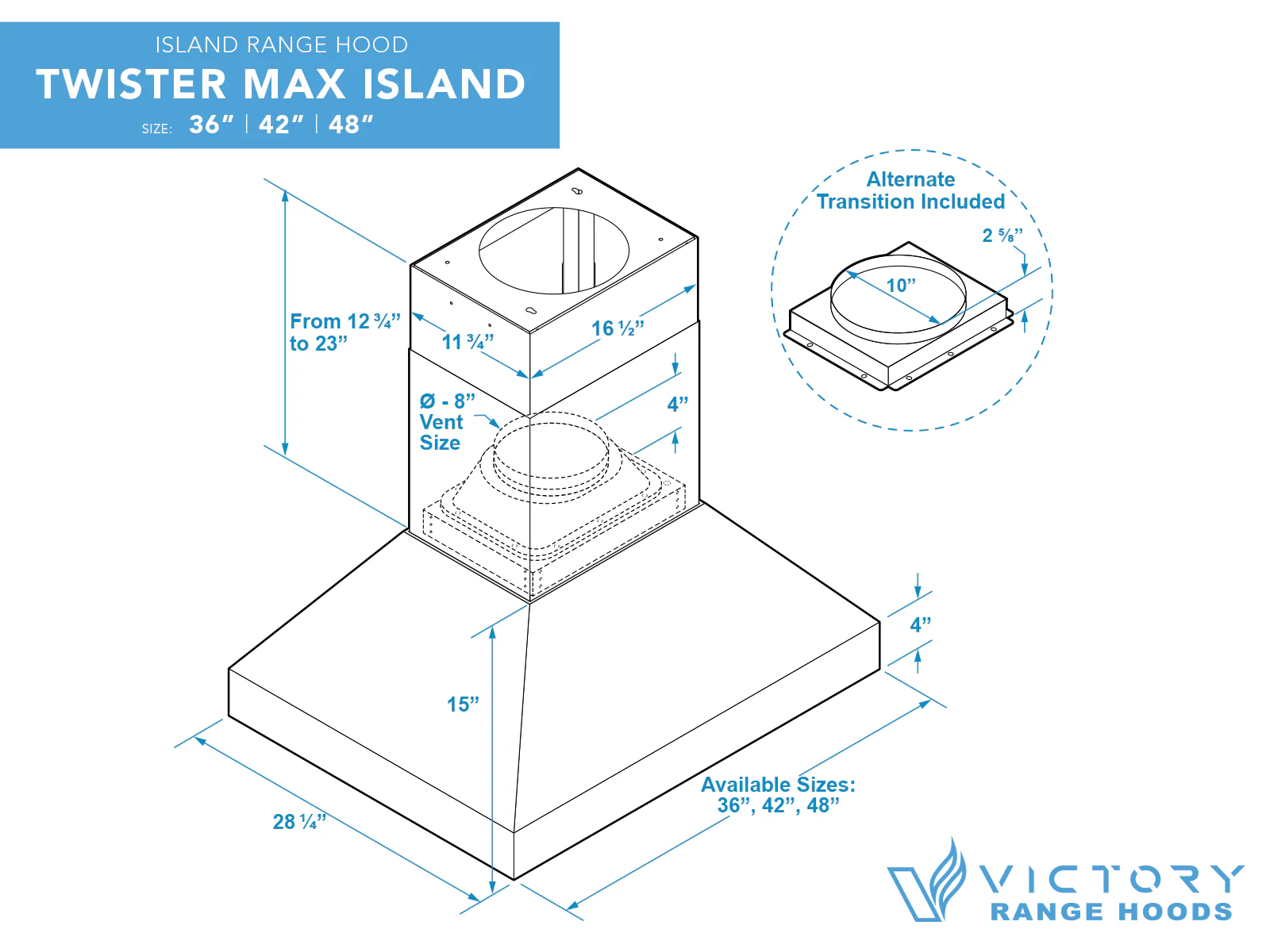36 Inch Island Range Hood 1200 CFM - VICTORY Twister MAX Island - Image 9