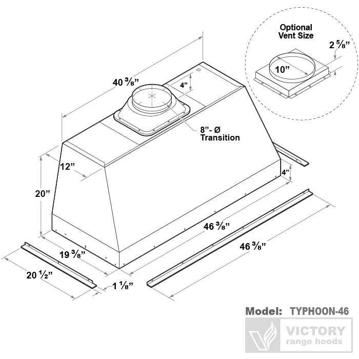 48 Inch 1200 CFM Range Hood Insert - VICTORY Typhoon - Image 5