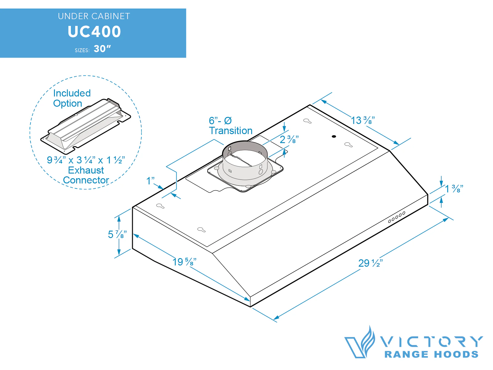 30 Inch Under Cabinet Range Hood 350 CFM - Victory UC400 - Image 7